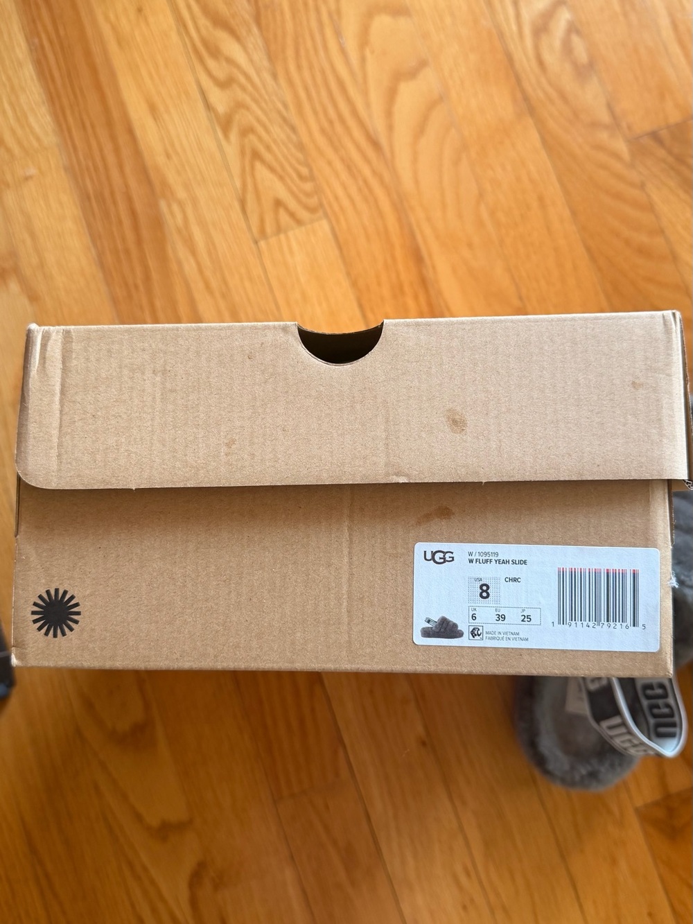 UGG 8 - Grey Cozy Fluffy Slide with Branded Heel Strap - Picture 3 of 8